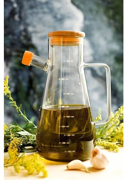 900 Ml Borosilikat Cam Bambu Vakumlu Kapak Yağdanlık Sirkelik