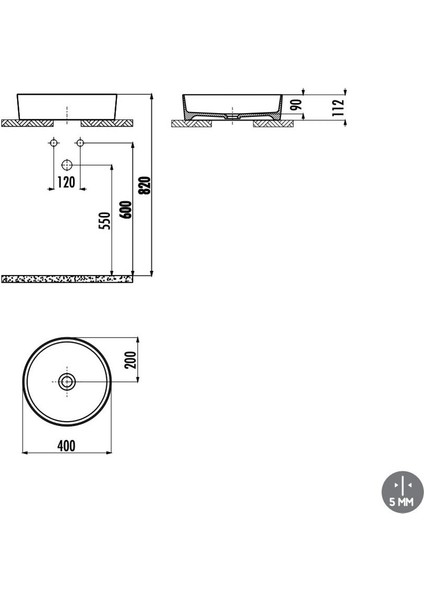 LP140 Loop Masa Üsti Çanak Lavabo 40CM