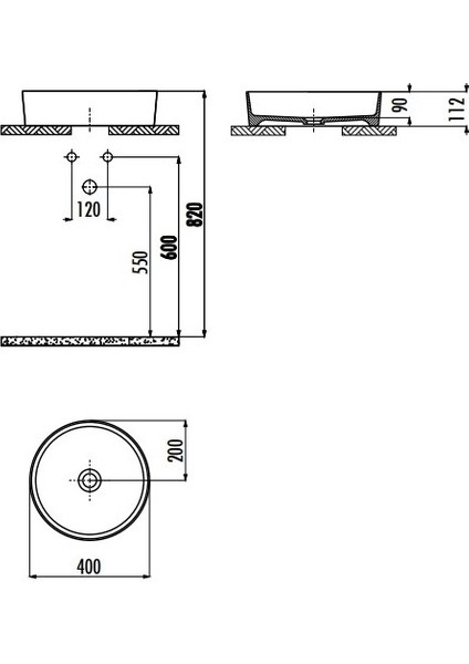 LP140 Loop Masa Üsti Çanak Lavabo 40CM