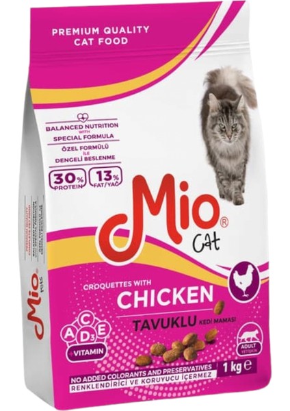 Tavuklu Yetişkin Kedi Maması - 1 kg - Tavuk Etli - Kuru Mama - Mio 1 kg Kedi - Tavuklu