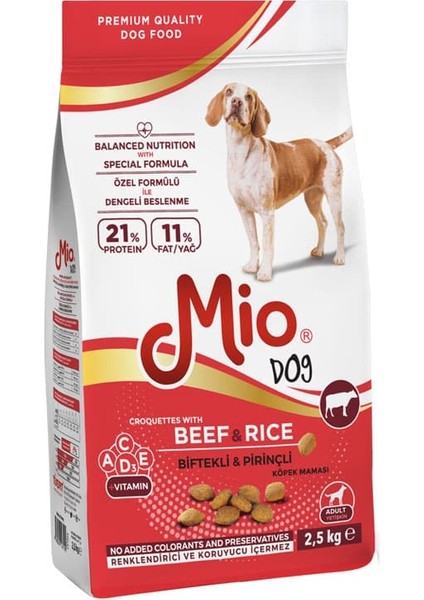 Biftekli Pirinçli Yetişkin Köpek Maması -2,5 Kg- Mio Adult 2,5 kg Köpek - Dana Etli & Pirinçli