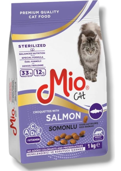 Somonlu Yetişkin Kısırlaştırılmış Kedi Maması - 1 kg Somon Balıklı - Kuru Mama - Mio 1 kg Kısır Kedi - Somonlu