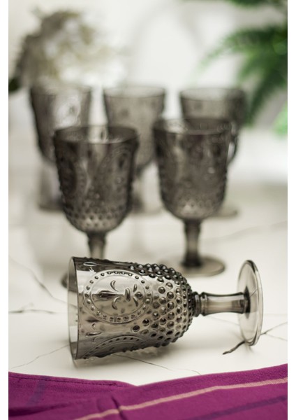 Akrilik Füme Kadeh & Su Meşrubat Kahve Yanı Bardağı 450 ml 6'lı
