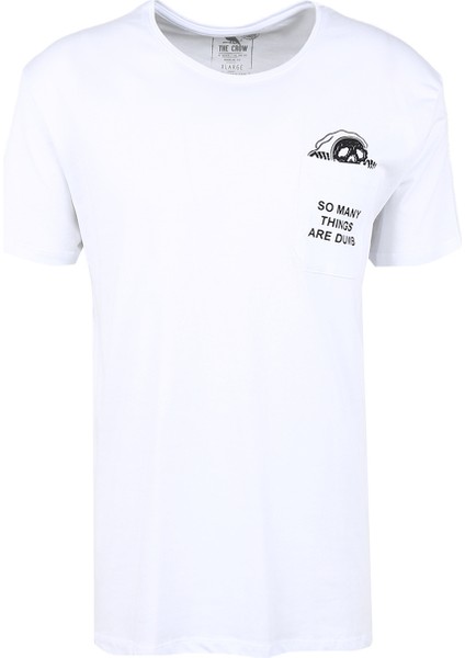 Bisiklet Yaka Düz Beyaz Erkek T-Shirt TC8011BASIC Cepli