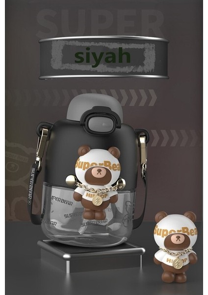 550ML Öğrenci Gelgit Ayısı Uzay Çocuk Kupası - Siyah (Yurt Dışından)