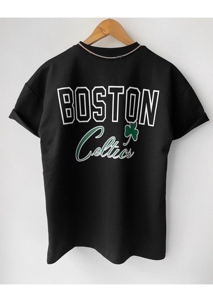 Çocuk Erkek Boston Celtic Oversize Baskılı Pamuklu Bisiklet Yaka Kısa Kollu T-Shirt