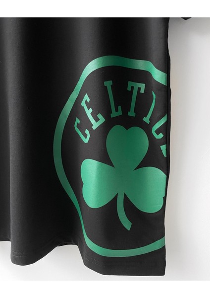 Çocuk Erkek Boston Celtic Oversize Baskılı Pamuklu Bisiklet Yaka Kısa Kollu T-Shirt