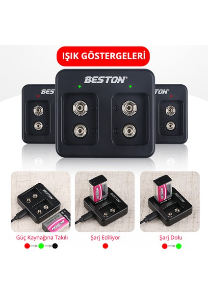 Beston M7005 Siyah 2 x 9 Volt Pil Şarj Cihazı