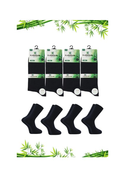 Erkek Bambu Soket Uzun Düz Lacivert Çorap Dikişsiz 4'lü Paket