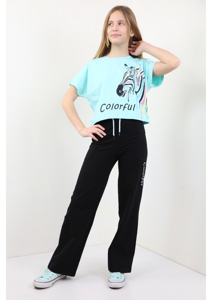 Toontoy Kız Çocuk Colorful Zebra Baskılı Eşofman Takım