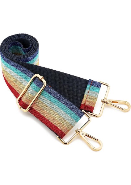 Geniş Omuz Askısı Ayarlanabilir Yedek Kemer Crossbody Kanvas Çanta (Renkli Gökkuşağı Altın Toka) (Yurt Dışından)