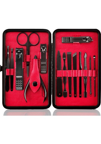 15 Adet Profesyonel Paslanmaz Çelik Tırnak Makası Seyahat ve Bakım Seti (Kırmızı) (Yurt Dışından)