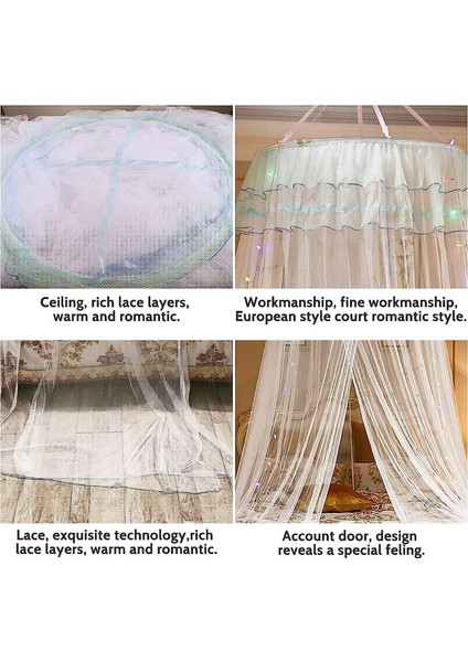 Yuvarlak Çift Kişilik Dantel Prenses Gölgelik, Çift Kişilik Yatak Için Büyük Kubbe Cibinlik, Deliksiz (Beyaz) (Yurt Dışından) modelleri