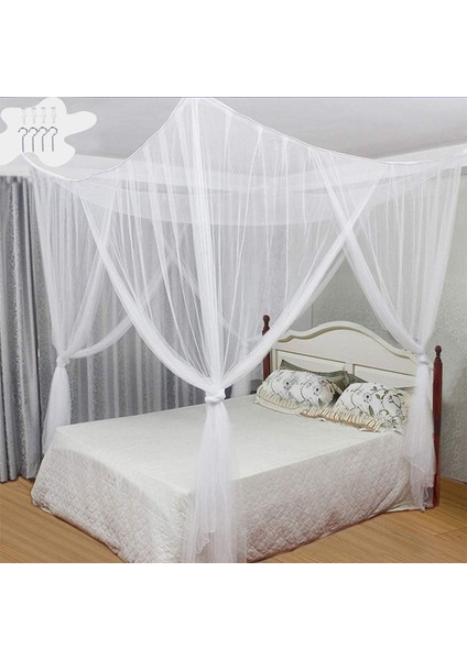 Yatak Sineklik, Gölgelik - Dört Kapılı Sineklik, Çoğu Yatak Boyutuna Uyar - Beyaz (Yurt Dışından)