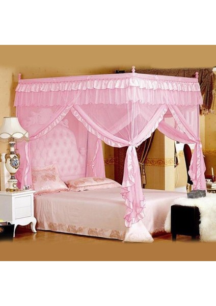 Dört Köşe Cibinlik Yatak Perdesi Gölgelik Filesi Cibinlik Ev Yatak Takımı (Pembe 1. 2 * 2. 0m) (Yurt Dışından)