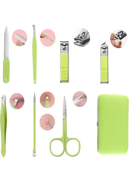 Tırnak Makası Seti Erkek Kadın Bakım Seti 8'i 1 Arada Paslanmaz Çelik Tırnak Bakım Aletleri, Yeşil (Yurt Dışından) modelleri