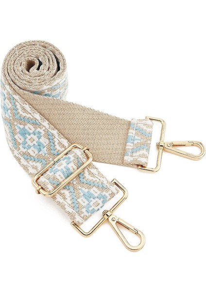 Geniş Omuz Askısı Ayarlanabilir Yedek Kemer Çapraz Kanvas Çanta(Beyazaçık Mavi Çiçekler) (Yurt Dışından)