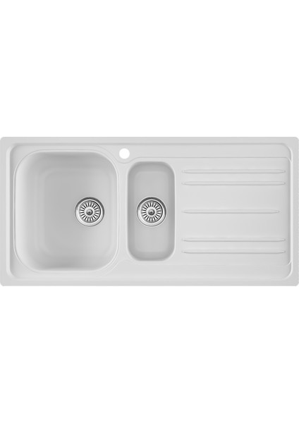 NS150R Beyaz 1.5 Göz Damlalıklı 50X100CM Yeni Nesil Seramik kaplama eviye