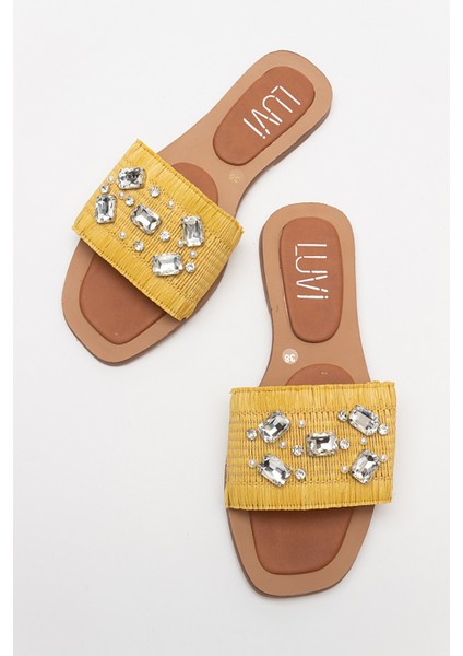 Norve Sarı Hasır Taşlı Kadın Terlik fiyatları