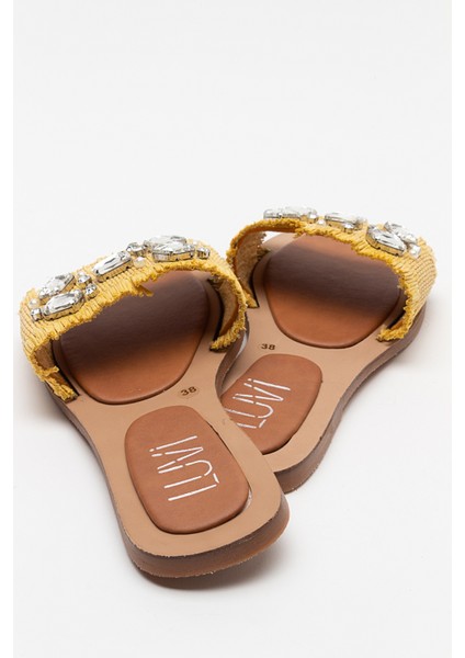 Norve Sarı Hasır Taşlı Kadın Terlik modelleri