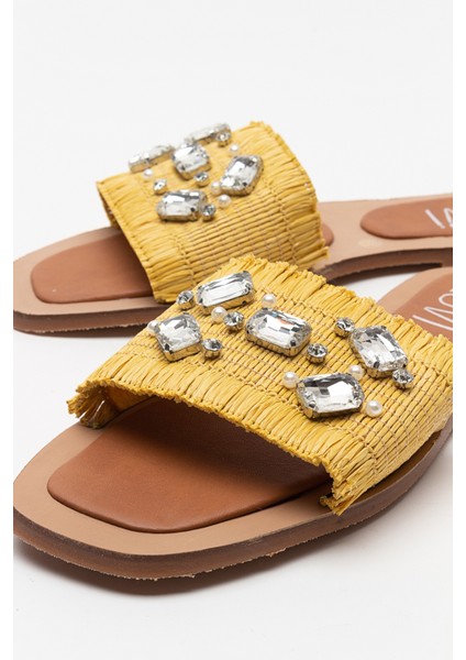 Norve Sarı Hasır Taşlı Kadın Terlik fırsatları