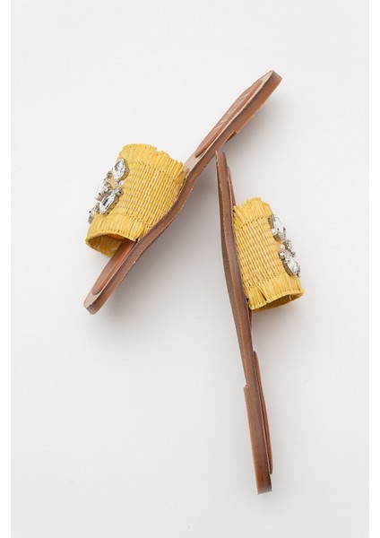 Norve Sarı Hasır Taşlı Kadın Terlik indirimleri