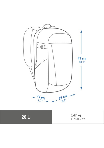 Quechua Outdoor Sırt Çantası - 20L - Açık Mavi - Nh 100