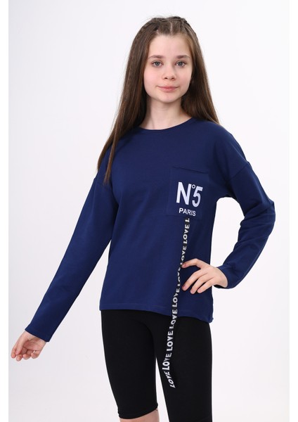 Toontoy Kız Çocuk Cep Üstü Baskılı Sweatshirt