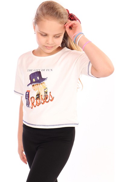Kız Çocuk Roses Yazı Baskılı Tişört