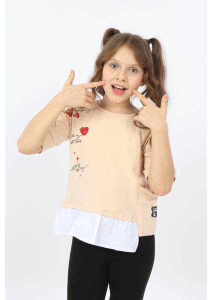 Kız Çocuk Cool And Fancy Yazılı Kalp Baskılı Tişört fiyatları