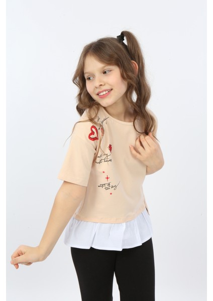 Kız Çocuk Cool And Fancy Yazılı Kalp Baskılı Tişört modelleri