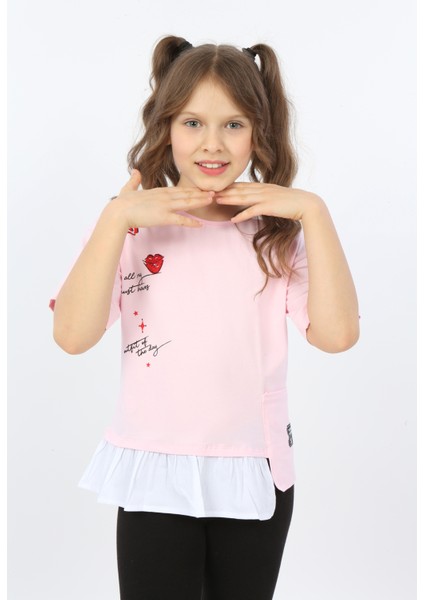 Kız Çocuk Cool And Fancy Yazılı Kalp Baskılı Tişört fiyatları