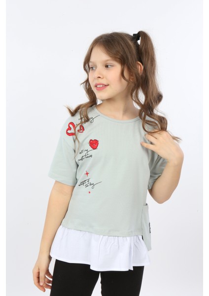 Kız Çocuk Cool And Fancy Yazılı Kalp Baskılı Tişört modelleri