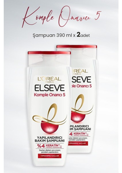 Komple Onarıcı 5 Yapılandırıcı Şampuan 390 ml x 2 Adet