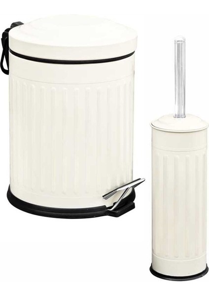 5 Lt Vintage Serisi 2 Li Banyo Seti Amortisör Kapaklı Krem Çöp Kovası