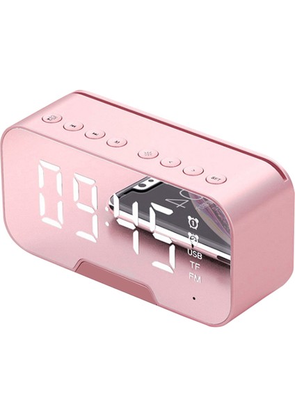 F Fityle Bluetooth 5.0 Hoparlör Fm Radyo Ayna LED Çalar Saat USB Şarj Ev Beyaz (Yurt Dışından)