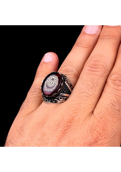 Kehribar Taşlı Ay Yıldız Model 925 Ayar Gümüş Erkek Yüzük fiyatları