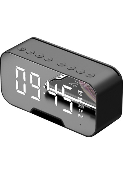 F Fityle Bluetooth 5.0 Hoparlör Fm Radyo Ayna LED Çalar Saat USB Şarj Ev Beyaz (Yurt Dışından)