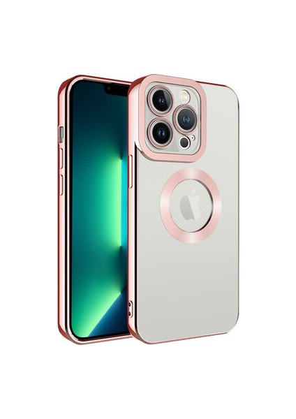 Apple iPhone 13 Pro Max Kılıf Kamera Korumalı Renkli Kenarlı Logo Gösteren Şeffaf Kılıf