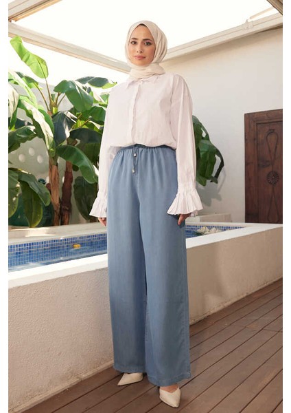 1105-DENIM Battal Lastikli Pantolon Mavi