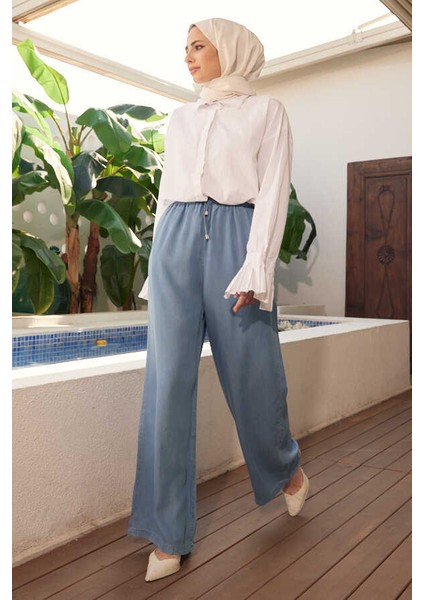 1105-DENIM Battal Lastikli Pantolon Mavi