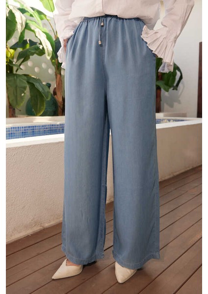 1105-DENIM Battal Lastikli Pantolon Mavi