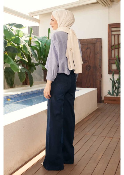 1067-DENIM Bol Paça Pantolon Lacivert fiyatları