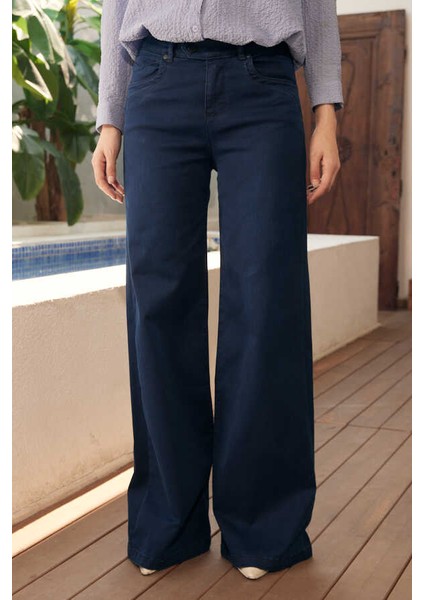 1067-DENIM Bol Paça Pantolon Lacivert modelleri