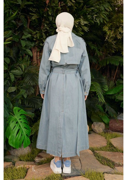 6625-REGLAN Kollu Trençkot Mavi fiyatları