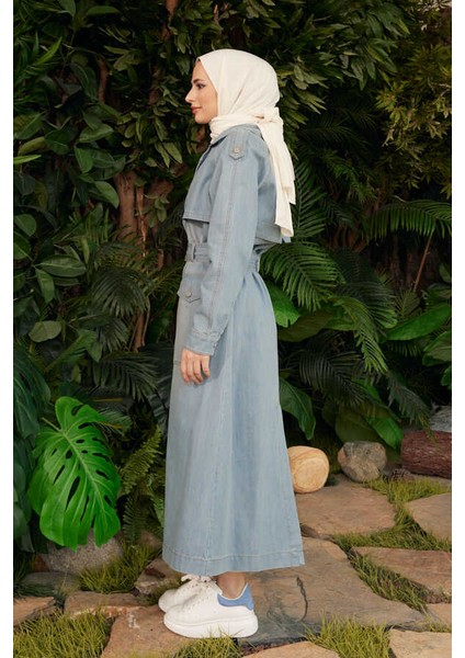 6625-REGLAN Kollu Trençkot Mavi modelleri