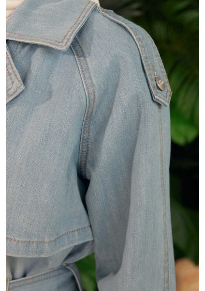 6625-REGLAN Kollu Trençkot Mavi indirimleri