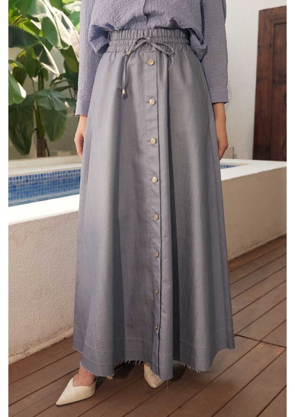 2215-NESTA Denim Düğmeli Mevlana Etek Mavi modelleri