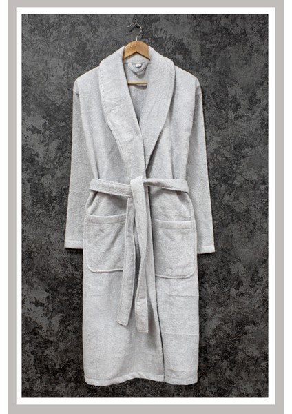 %100 Pamuk Şalyaka Bukle Bornoz M Silver Basic
