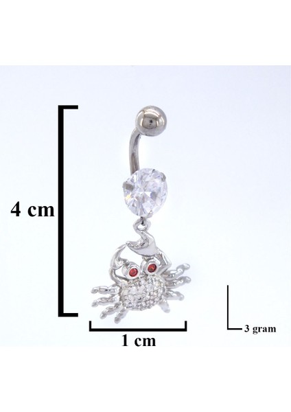 316L Çelik Zirkon Taşlı Yengeçli Piercing PRC-105